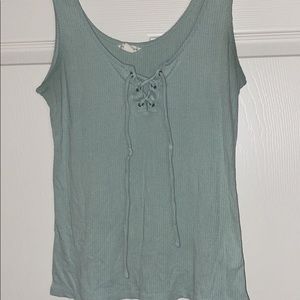 Mint lace up tank